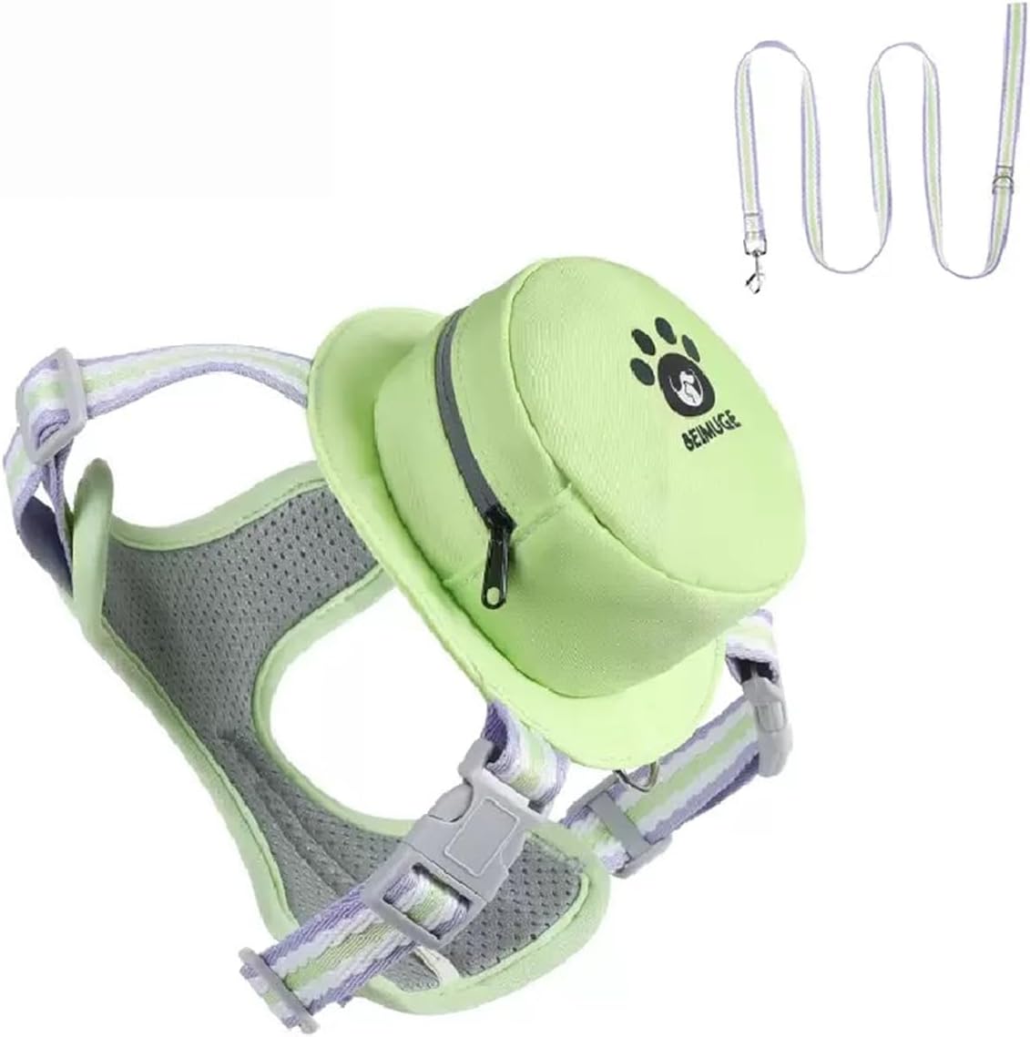 No Pull Dog Harness Set with Pouches Dog Saddle Bag, Adjustable No-Choke Dog Harness Collar and Leash Set with Secure Metal Buckle for Daily Walking, Parties & Holiday Outfits (Green, L)