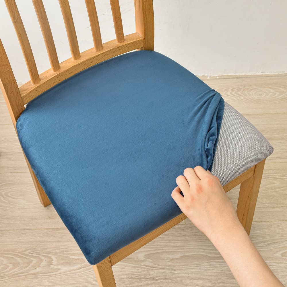 Highdi Dining Chair Seat Covers set of 1/2/4/6, Stretch Spandex Velvet Seat Cushion Slipcovers, Removable Washable Seat Protector Cover for Dining Room Living Room Office Hotel (navy blue,4 pcs)