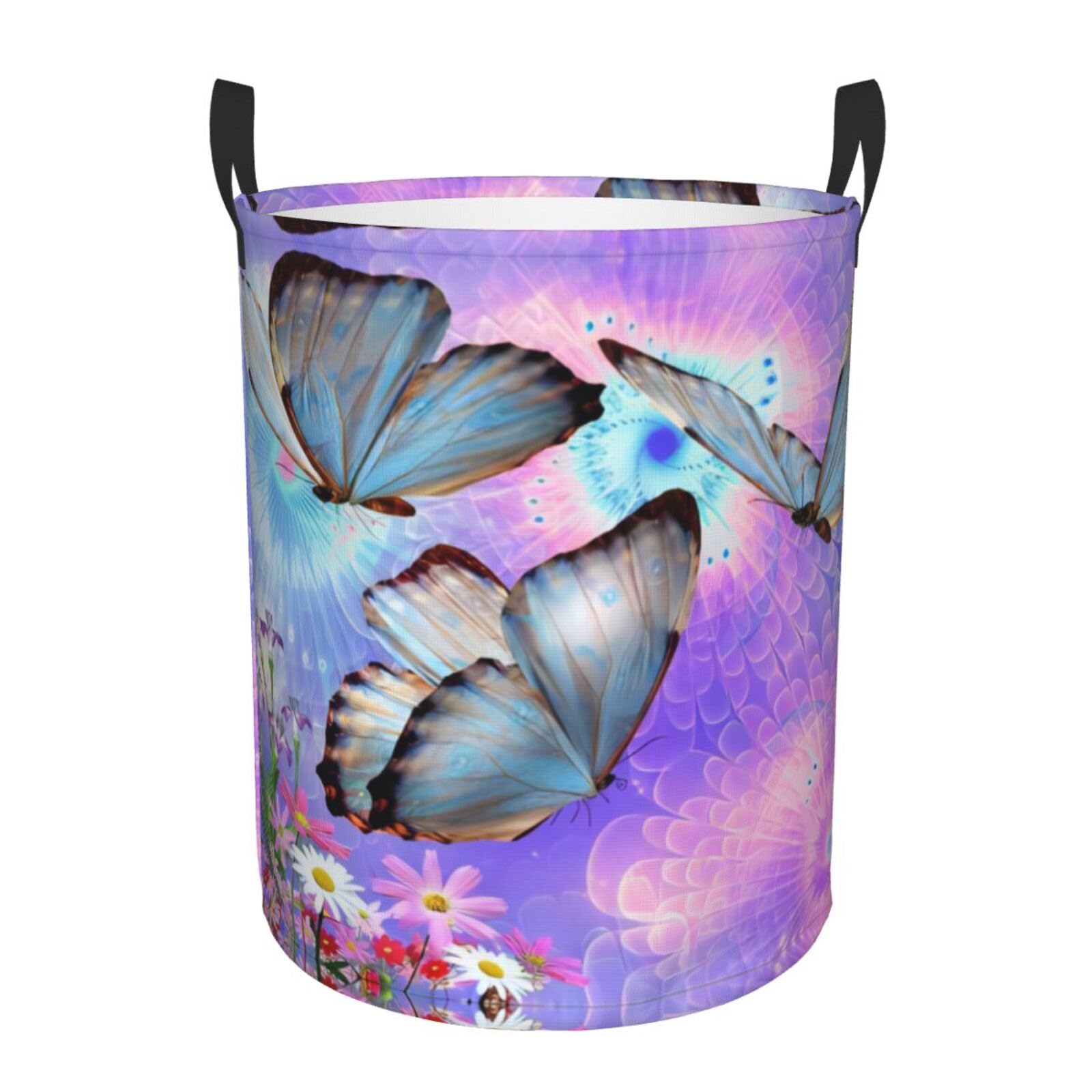 M Circular Hamper Flowers Colorful Butterfly Print Storage Basket for Home