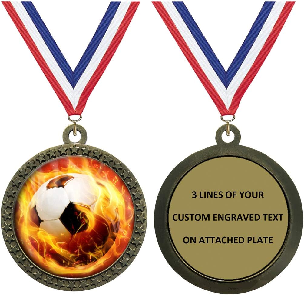 Express Medals 1 to 50 Packs Engraved Personalized Custom 2.5 Inch Gold Silver Bronze Soccer Medals Trophy Award with Neck Ribbon Medal Trophies LD212FCL809