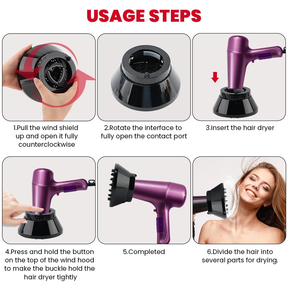 Difusor universal para secador de pelo para cabello rizado y ondulado natural, difusor profesional de secador, ajustable de 1.4 a 3.2 pulgadas (color: negro) 5