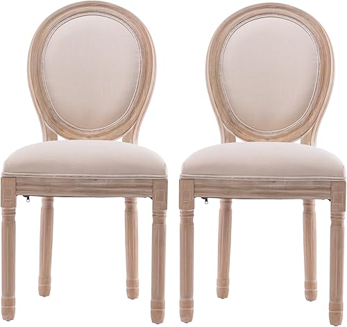 ODOOKON Juego de 2 sillas de comedor estilo granja, sillas de comedor francesas de madera con respaldo redondo, marco de madera maciza, sillas de