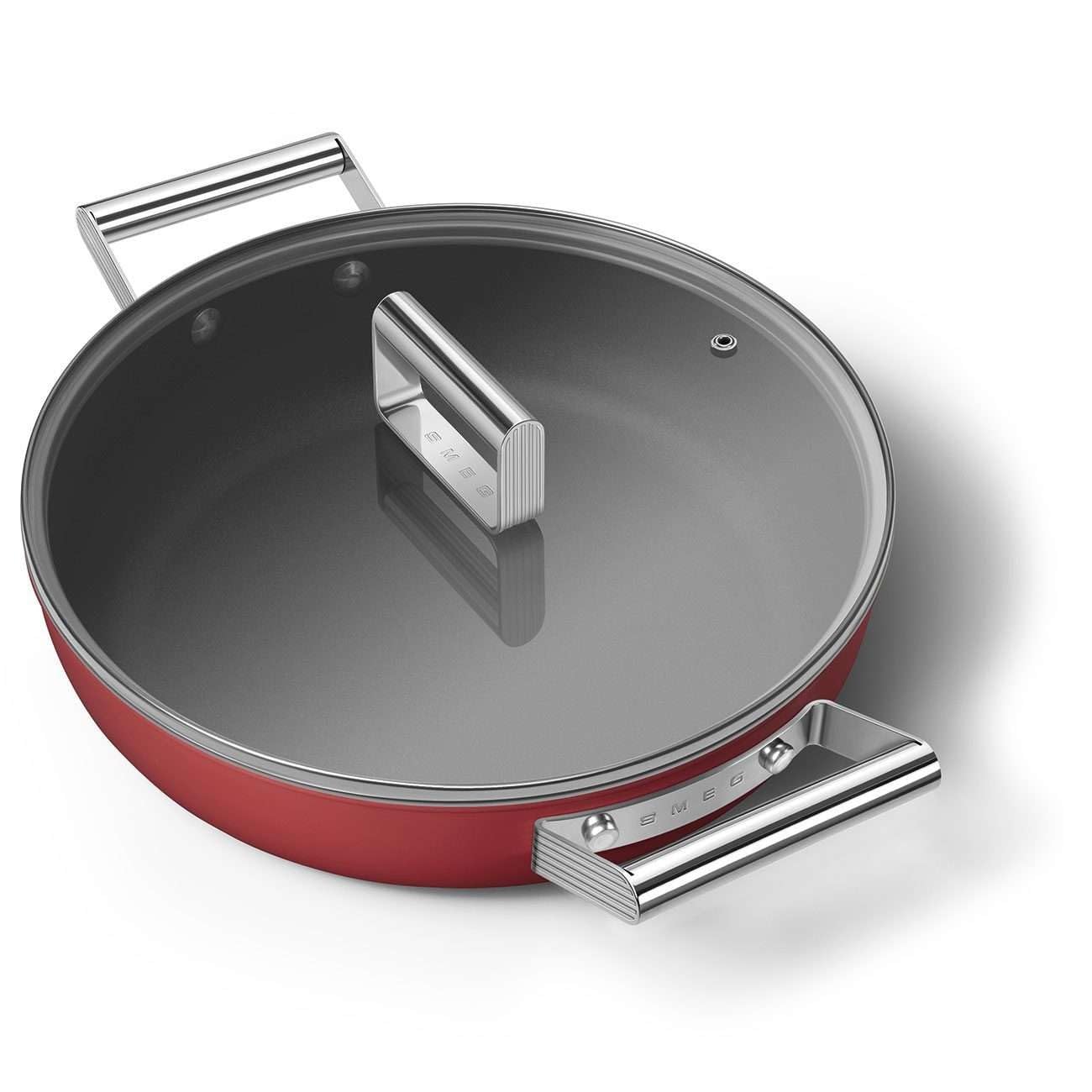 Smeg, Tegame Antiaderente CKFD2811RDM con Coperchio Incluso, Diametro 28 cm, Maniglie Laterali in Acciaio Inox, Per Tutti i Piani Cottura, Fino a 250° in Forno, Capacità 3,7L, Rosso