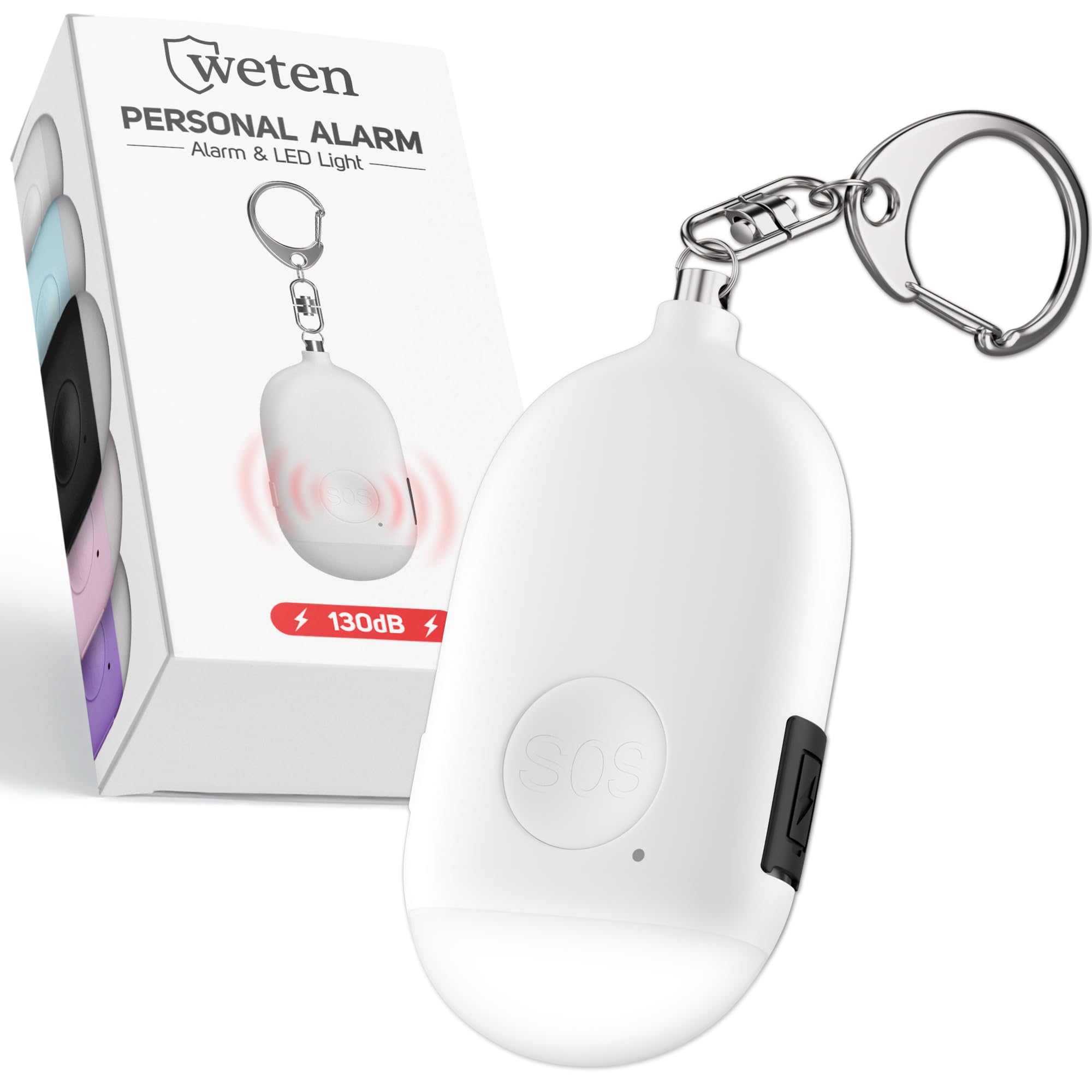 Weten Rechargeable Personal Alarm Keychain - 130dB Siren & LED Light - Stylish Personal Safety Alert for Women to Carry - Panic Button Alarm for