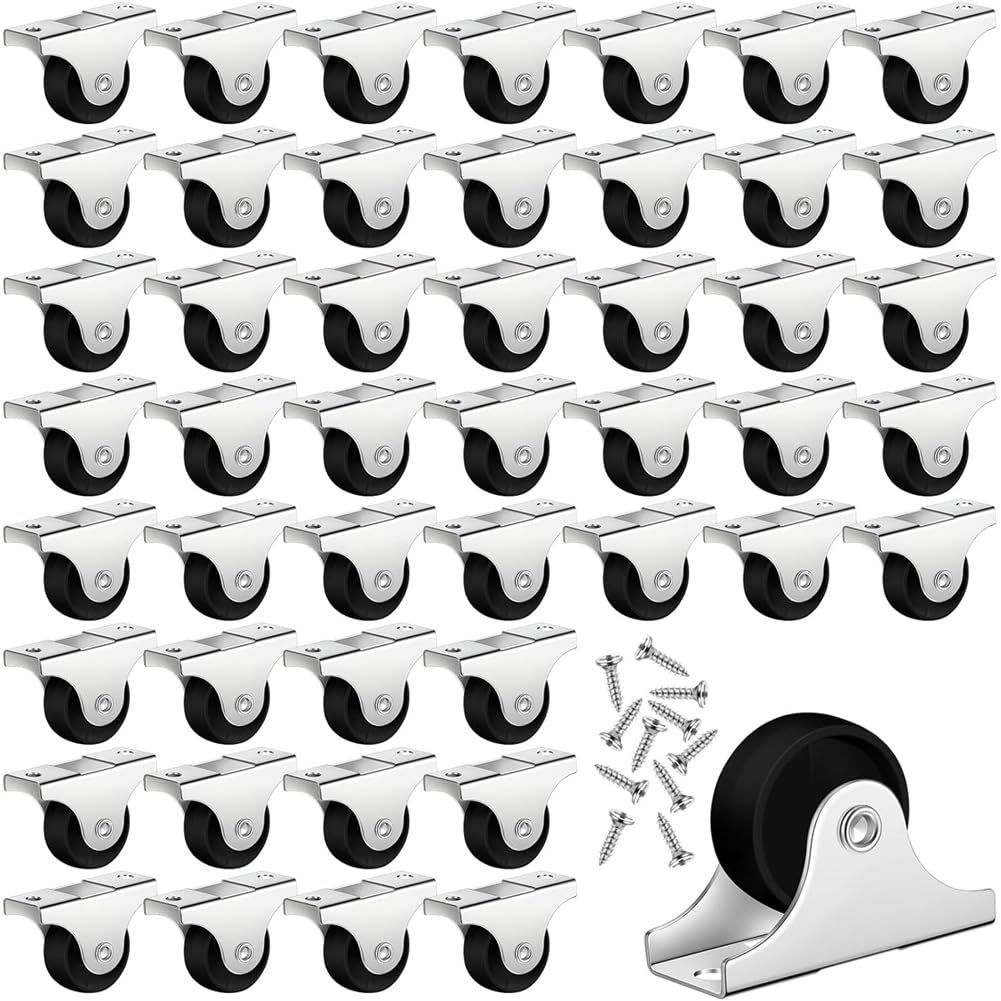 Littimoon Small Caster Rigid Non-Swivel Fixed Caster with Metal Top Plate for Furniture, Small Appliances with Screws,48PCS