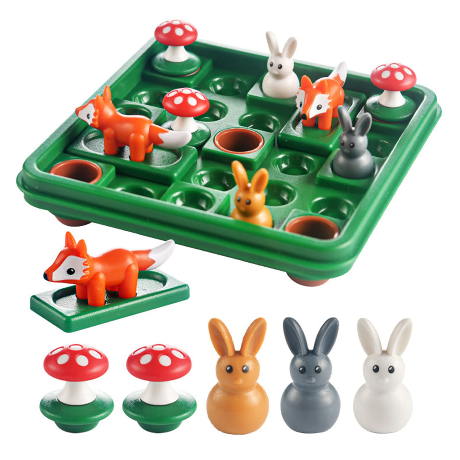 LUYAOBunny Bouncing Game Kids Puzzle Board Checkers Toy Funny Rabbit Fox Moving Strategy Tabletop Gift for Children Brain Development