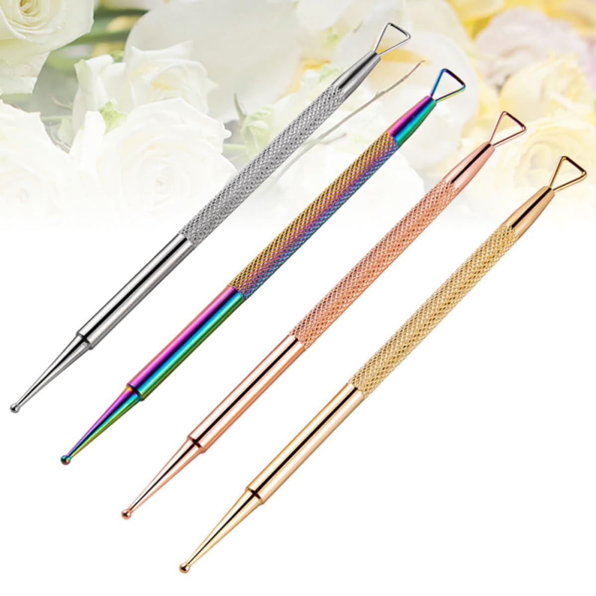 YARNOW Nail Dotting Pen Professional Nail Art Tool Stainless Steel Double-ended 4pcs with Triangle Head for Precise Cuticle Pushing and Peeling for Salons and Spas