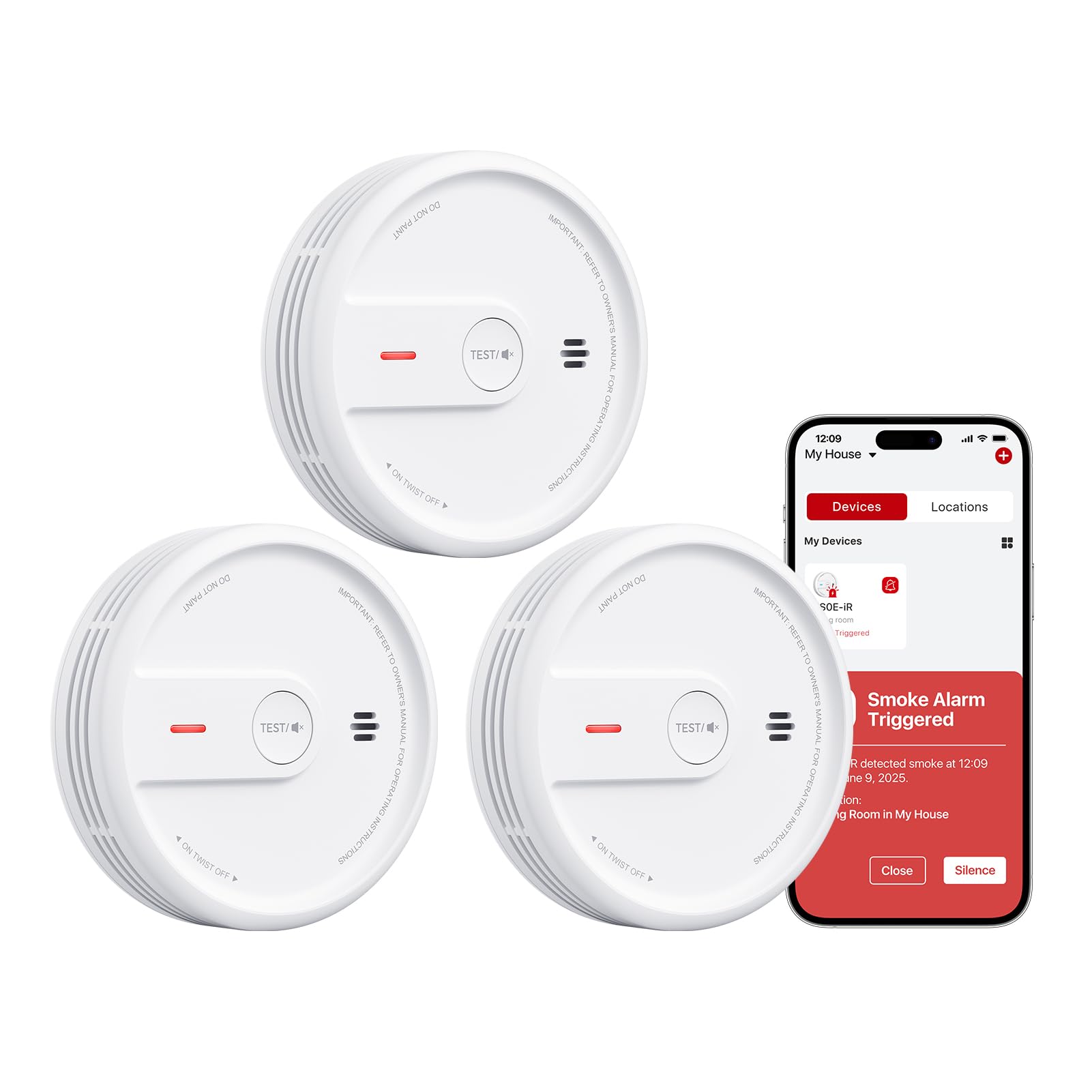X-Sense X-Sense Smart Smoke Alarm for Home, 10-Year Product Life and Replaceable Battery, Wi-Fi and App Function, Night Mode, XS0E-iR, 3-Pack