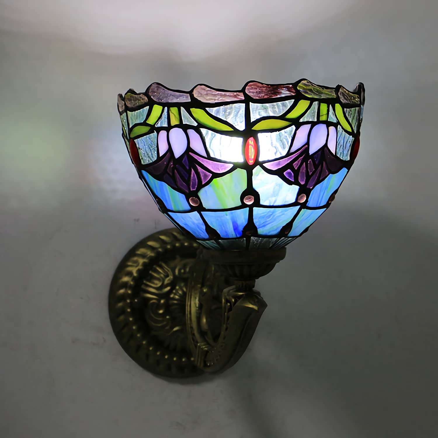 Applique Da Parete in Stile Tiffany, Lampada Da Parete in Vetro Colorato Fatto A Mano Da 20 Cm, Applique Decorativa Da Comodino in Metallo Per Soggiorno, Camera Da Letto, Bagno, Corridoio,A