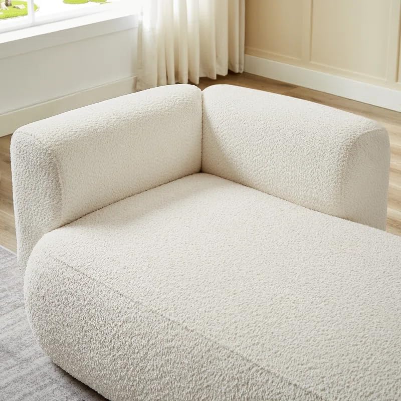 Image of Boucle Fabric Upholstered Samuel Diwan, Couch, Chaise Lounge, Settee, Sofa, Chaise Lounge, White