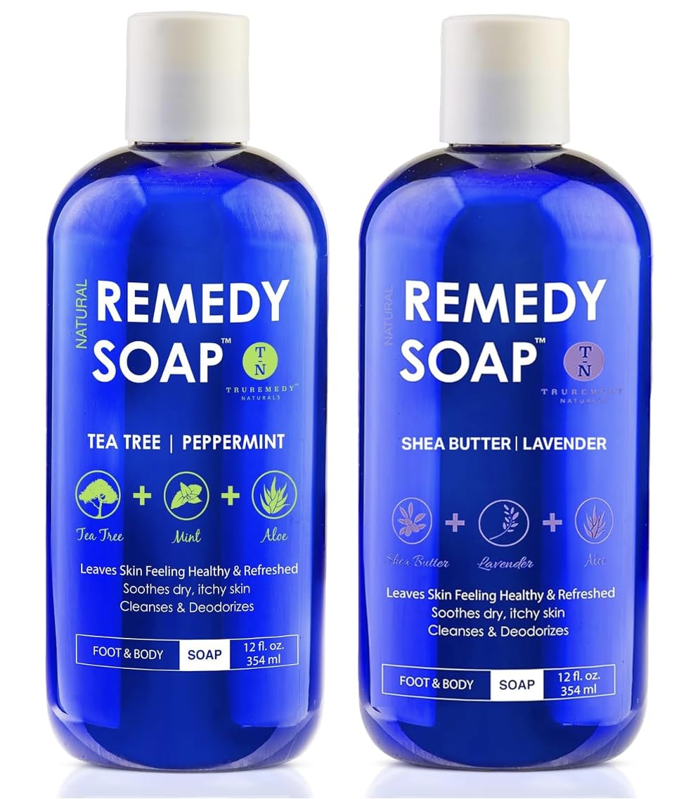 truremedy naturals body wash 2-pack (12 oz each) natural antifungal shower gels - tea tree & peppermint 