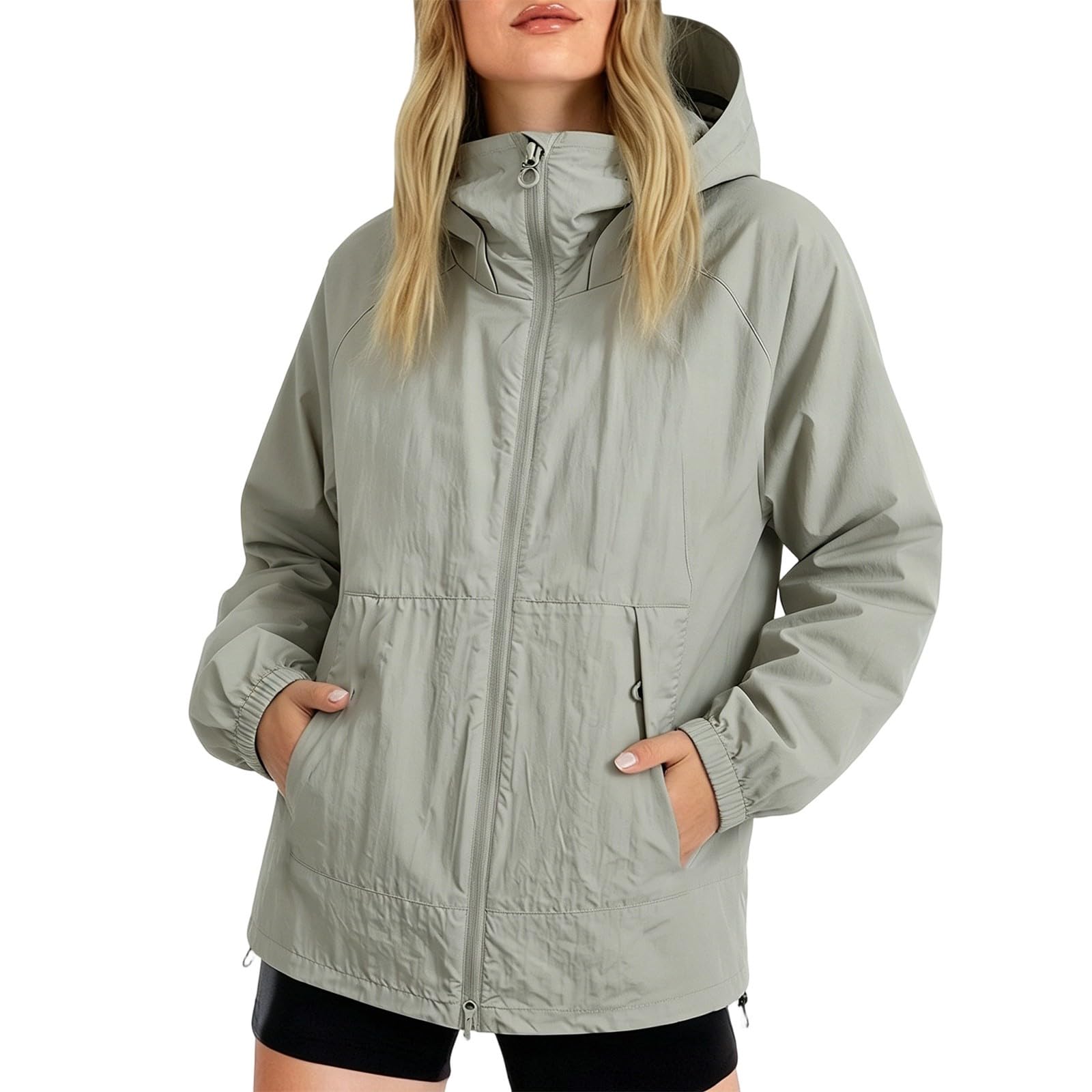 Chubasquero para mujer, impermeable, transpirable, chaqueta de entretiempo, plegable, deportiva, sudadera con capucha para mujer, con cremallera, chubasquero, cortavientos, trekking