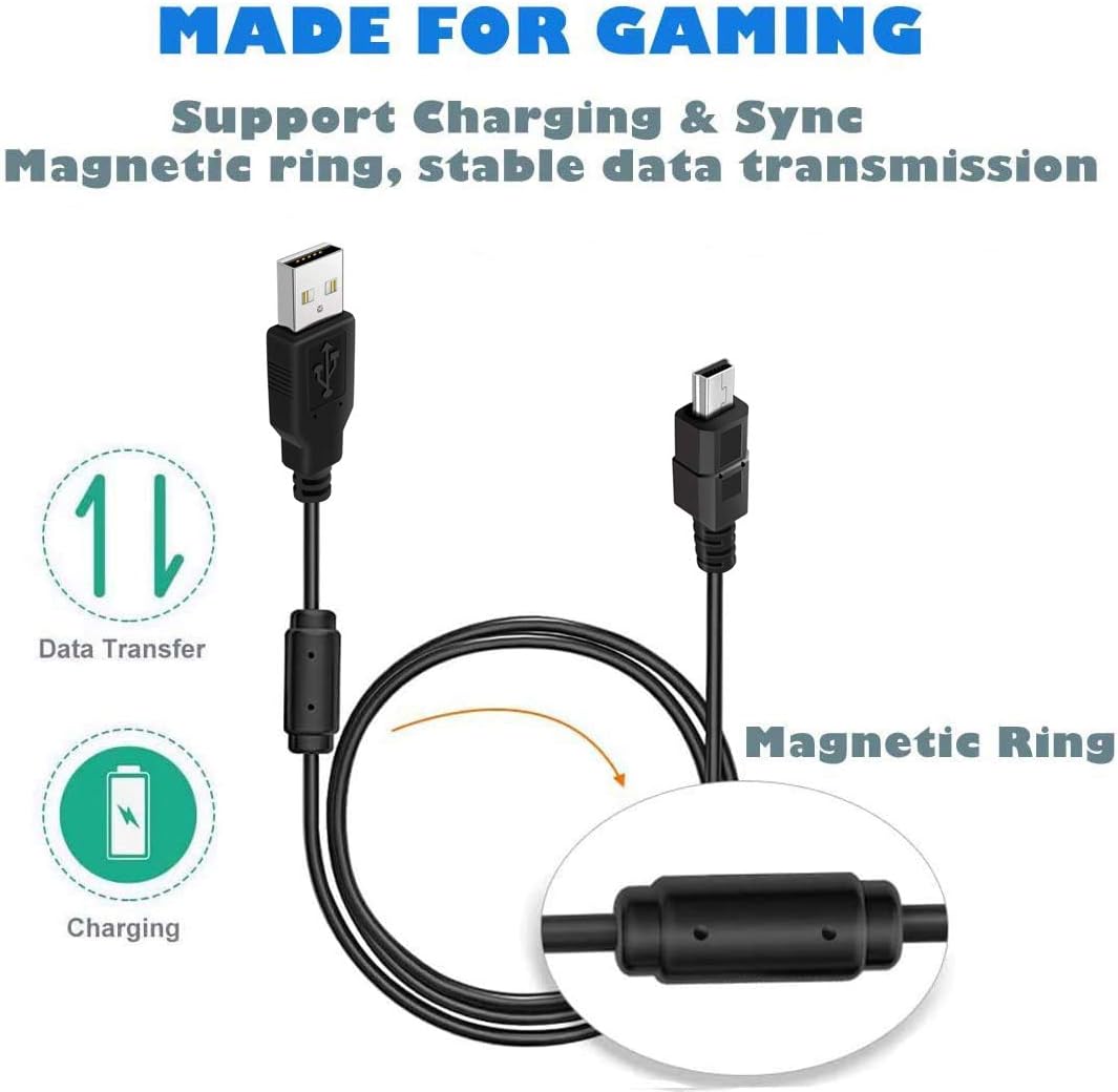 BATSOEASY For PS3 Controller Charging Cable, 2 Pack 10Ft Mini USB Charger Cable Sync Cord for Sony Playstation 3 PS3/ PS3 Slim/PS Move Wireless Controllers (Play & Charge)
