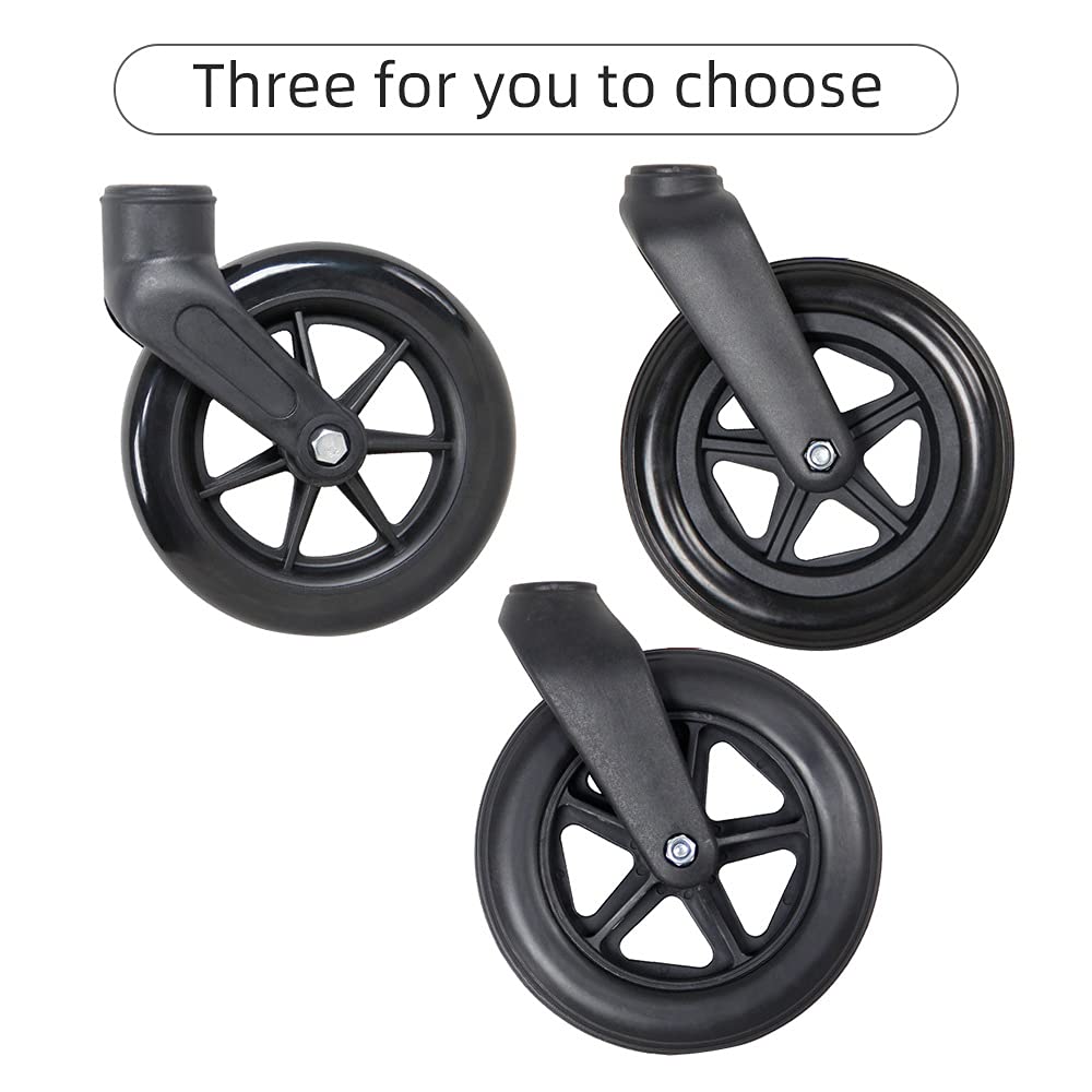 2 ruedas de repuesto para andadores en silla de ruedas, ruedas delanteras con horquillas delanteras, con rodamientos de 5/16 pulgadas, con ruedas negras macizas. (Tamaño: 6 pulgadas)