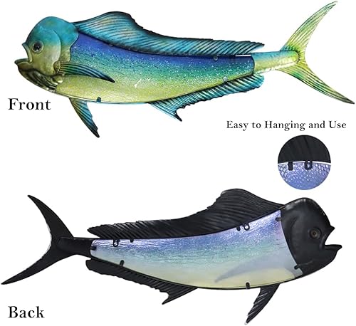 Miniatura 3 de LIFFY Arte de pared de metal Mahi para interiores y exteriores, decoración de pared de peces para colgar en la pared, adornos decorativos de cristal