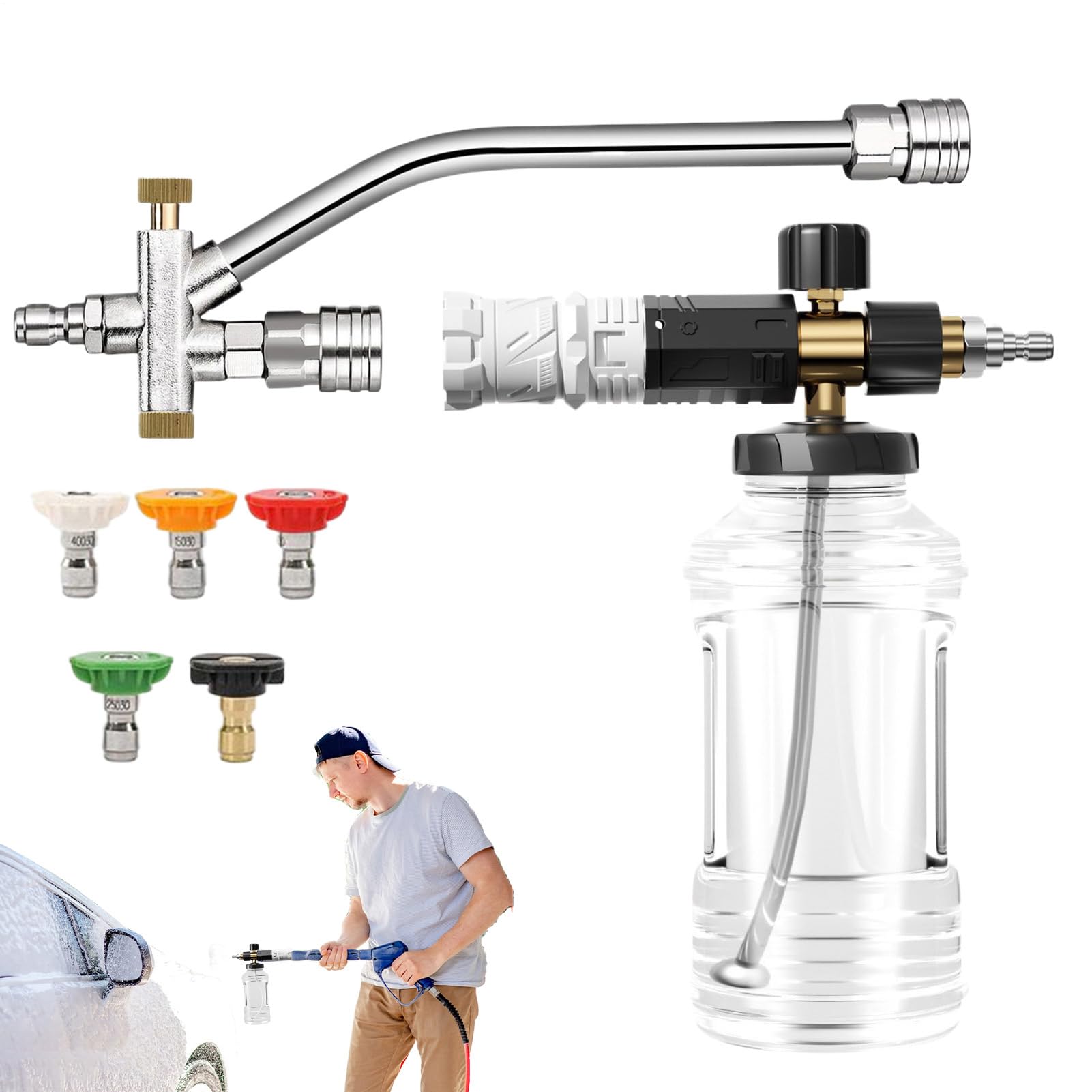 Spray Per Lavaggio Auto Ad Alta Pressione per Tubo Giardino | Kit Attacco con Modalità Regolabile per Lavaggio Auto, Moto, Barche, Camper e Veicoli