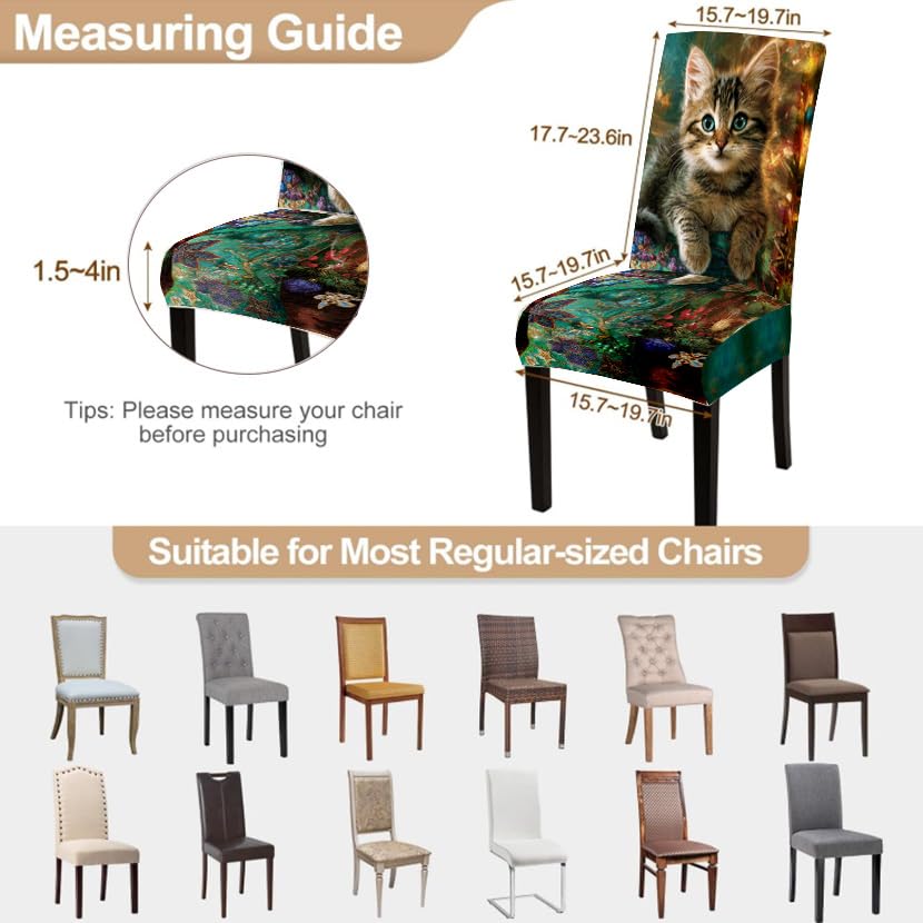 Image of Christmas Kitten Dining Chair Covers Set of 4, Stretch Slipcovers