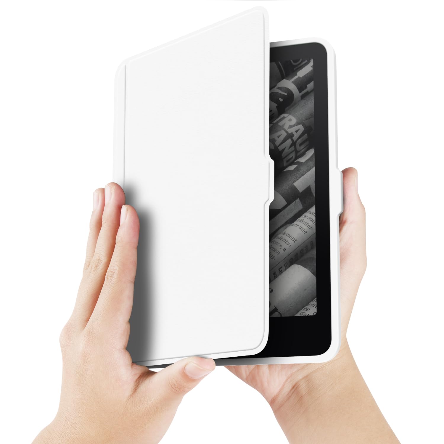 Custodia protettiva staccabile a portafoglio per Kobo Clara Colour 2024 da 6 pollici, cover posteriore trasparente ultra trasparente, con funzione di spegnimento e accensione automatici, bianco - 5