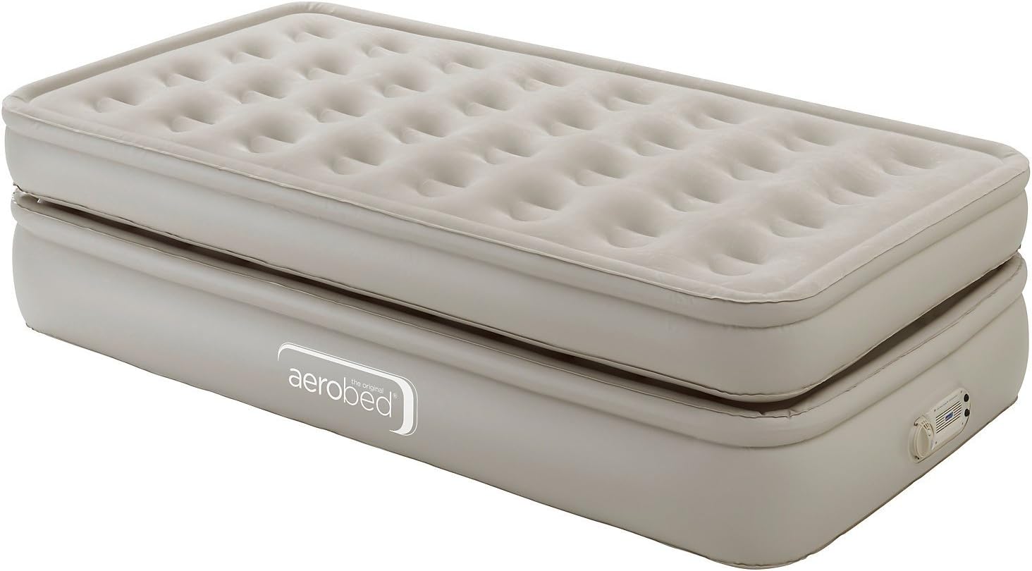 Aerobed Luftbett Luxury Collection Raised Single Luftmatratze selbstaufblasend eine Person, Velour Gästebett mit aufschraubbarer elektrischer Pumpe, 100 x 200 x 54 cm, max. 136 kg