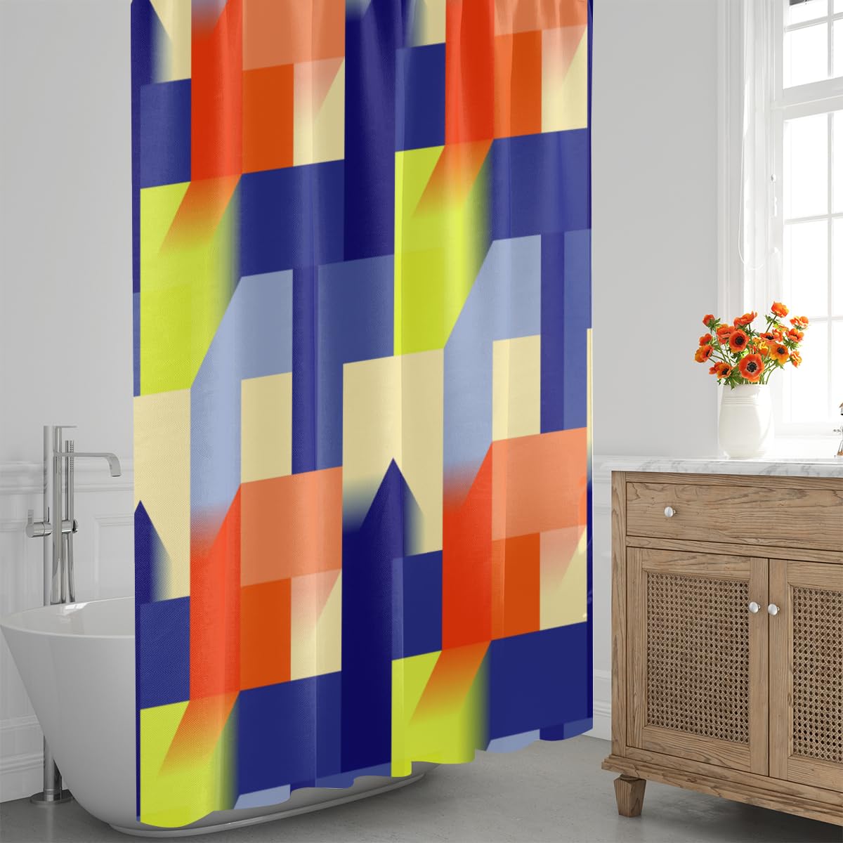 Bovlleetd Bohemian Tenda da Doccia 152x183cm Arte Astratta Mid-Century Pianta Tropicale Tende da Doccia Decorativa Impermeabile Lavabile in Poliestere Tende da Bagno con 10 Ganci per Vasca da Bagno