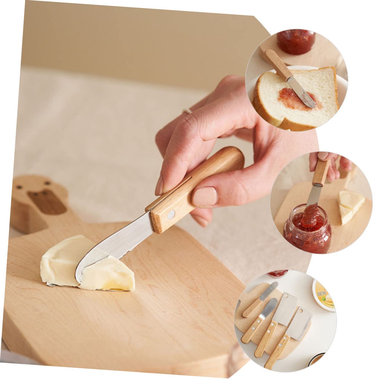 COLLBATH 1 Set Wooden Butter Spatula Mini Tools Creme Cheese Butter Scraper Kitchen Tableware Butter Cutting Tool Cheese Slicer Peanut Jam Spatula Mini Jams Light Brown Stainless Steel