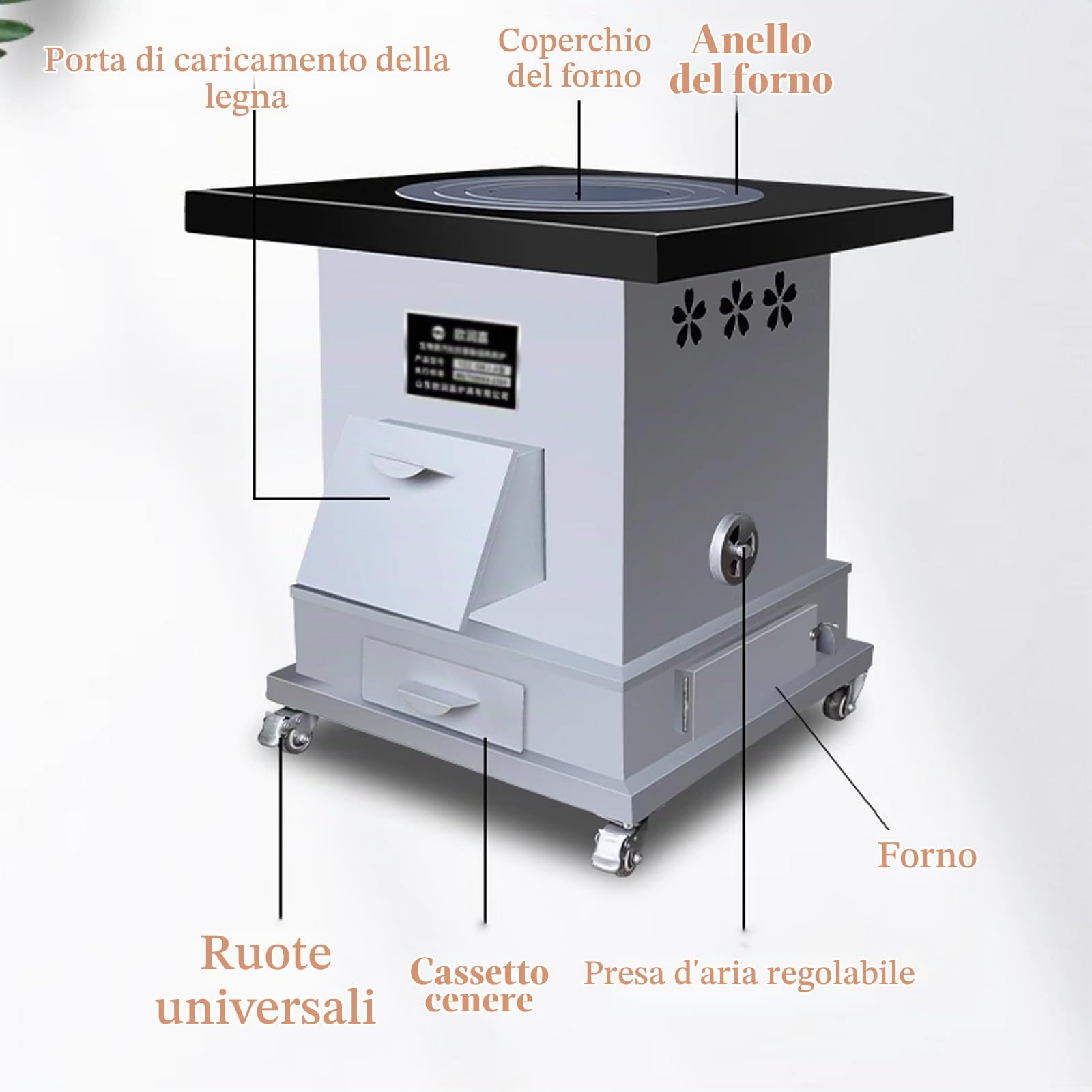 Stufa a Legna con Forno e Piano Cottura, Stufa a Pellet Piccola for Riscaldamento e Cottura, Stufa a Legna da Campeggio Mobile con Ruote，for Riscaldamento(40 * 40cm)