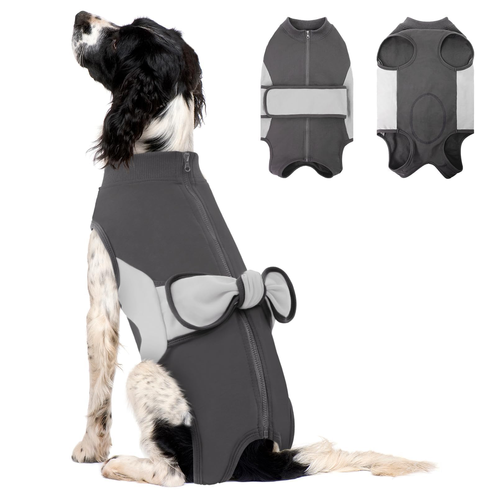 SAWMONG Recovery Suit for Dogs, Cotton Dog Surgery Suit Female Spay Pet Male Zipper Breathable, Neuter Onesie Bodysuit Prevent Licking Wounds, Substitute E-Collar &amp; Cone(Gray, Medium)