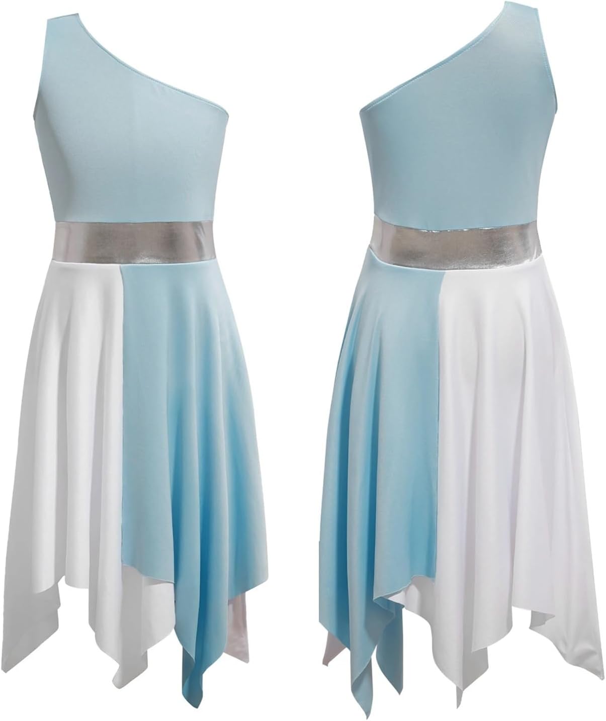 Praise Dance Dress Kids Girls Ballet Praise Lyrical Dance Performance Tunic Dress Church Worship Robe(Light Blue,8)