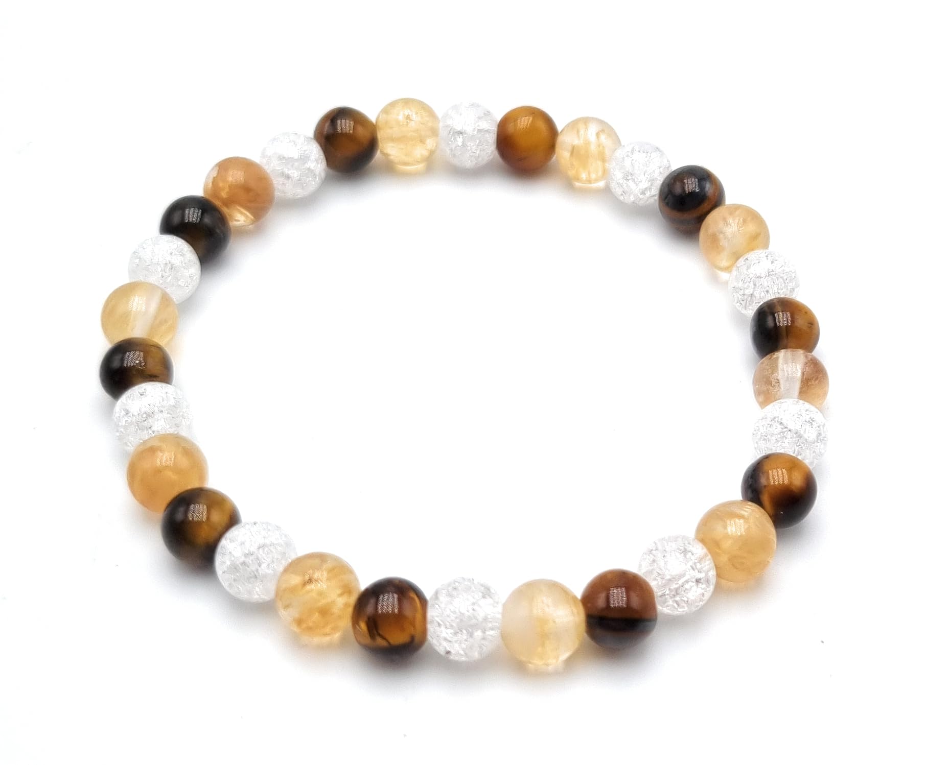 Bracelet Chance et Protection Citrine, Oeil de tigre et Cristal de roche en Pierres Naturelles Qualité AAA | Perles rondes 6 mm | Fil élastique | Création Artisanale Française