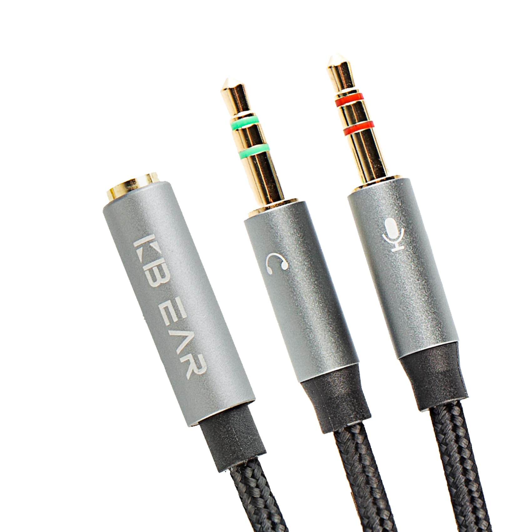 KBEAR - Splitter per cuffie per computer, da femmina da 3,5 mm a 2 cavi adattatori audio intrecciati da 3,5 mm maschio da 3,5 mm, per cuffie da gioco, laptop, telefono, tablet, altoparlanti