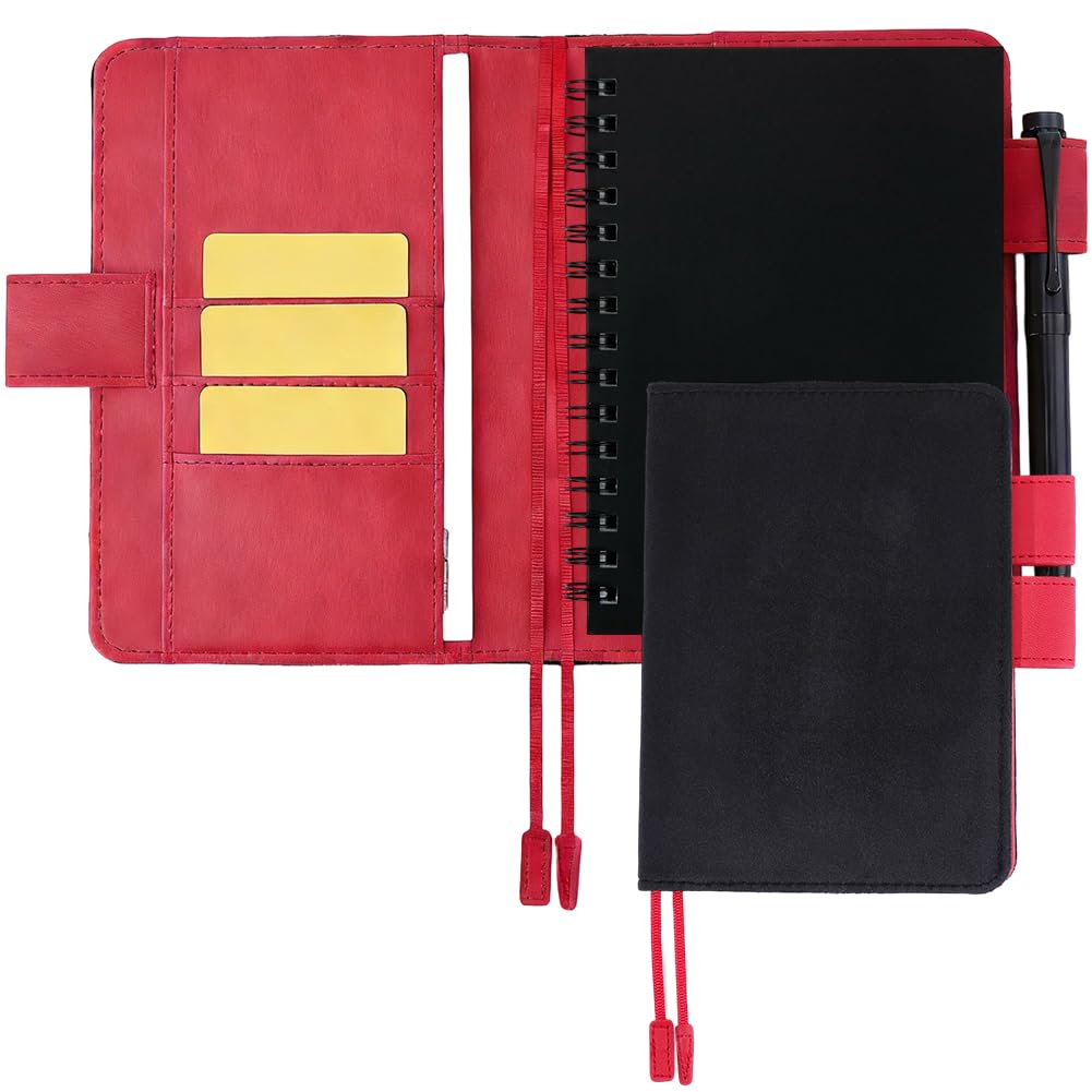 craspire A6 Samt Notizbuchhülle Schwarze Leder Buchhülle Mit Kartenfächern 4.5 x 6.6 Zoll PU Umschlagmappe Business Aktentasche Wiederverwendbarer Leder Portfolio Organizer