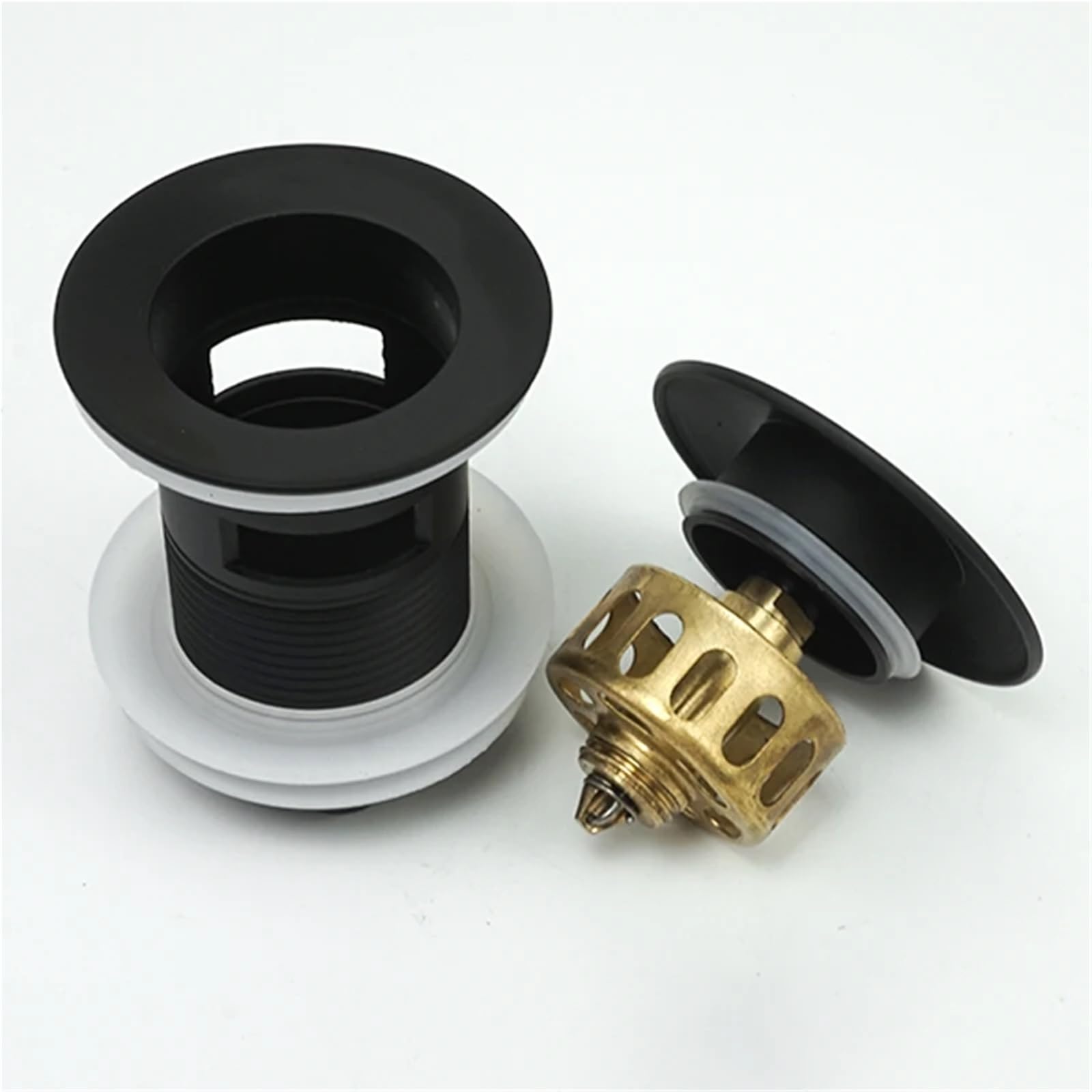 TapóN Lavabo Click Clack Escurridor de Fregadero for Lavabo Oro Negro, Resistente a la corrosión, botón emergente, Trampa residuos con desbordamiento para Lavabo(Orb No Hole)