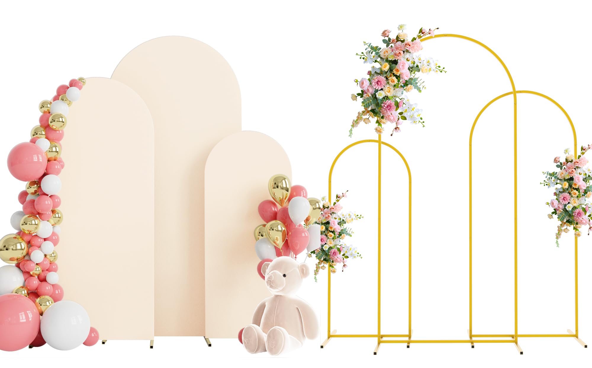 Wokceer Wedding Arch Stand Set of 3 and White Arch Cover 6FT, 5FT, 4FT Metal Arch Backdrop Stand with Arch Cover for Birthday Party Wedding Ceremony Bridal Baby Shower Event Decor