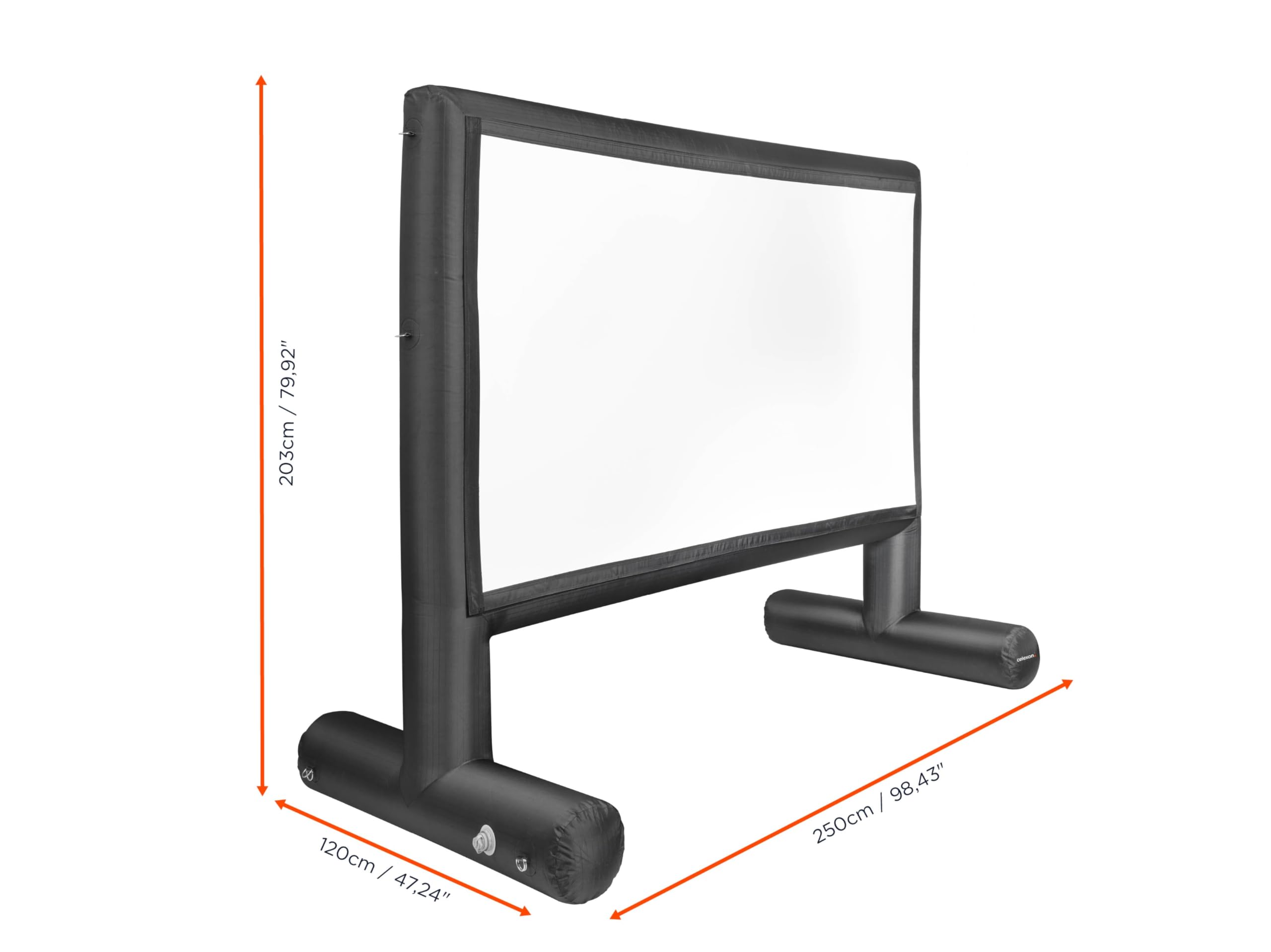 CeleXon Tela hinchable para exteriores Professional INF 100" | 222 x 125 cm 16:9 | para eventos de visualización pública y proyecciones de proyectores 4K/8K en el jardín | incluye bomba de aire