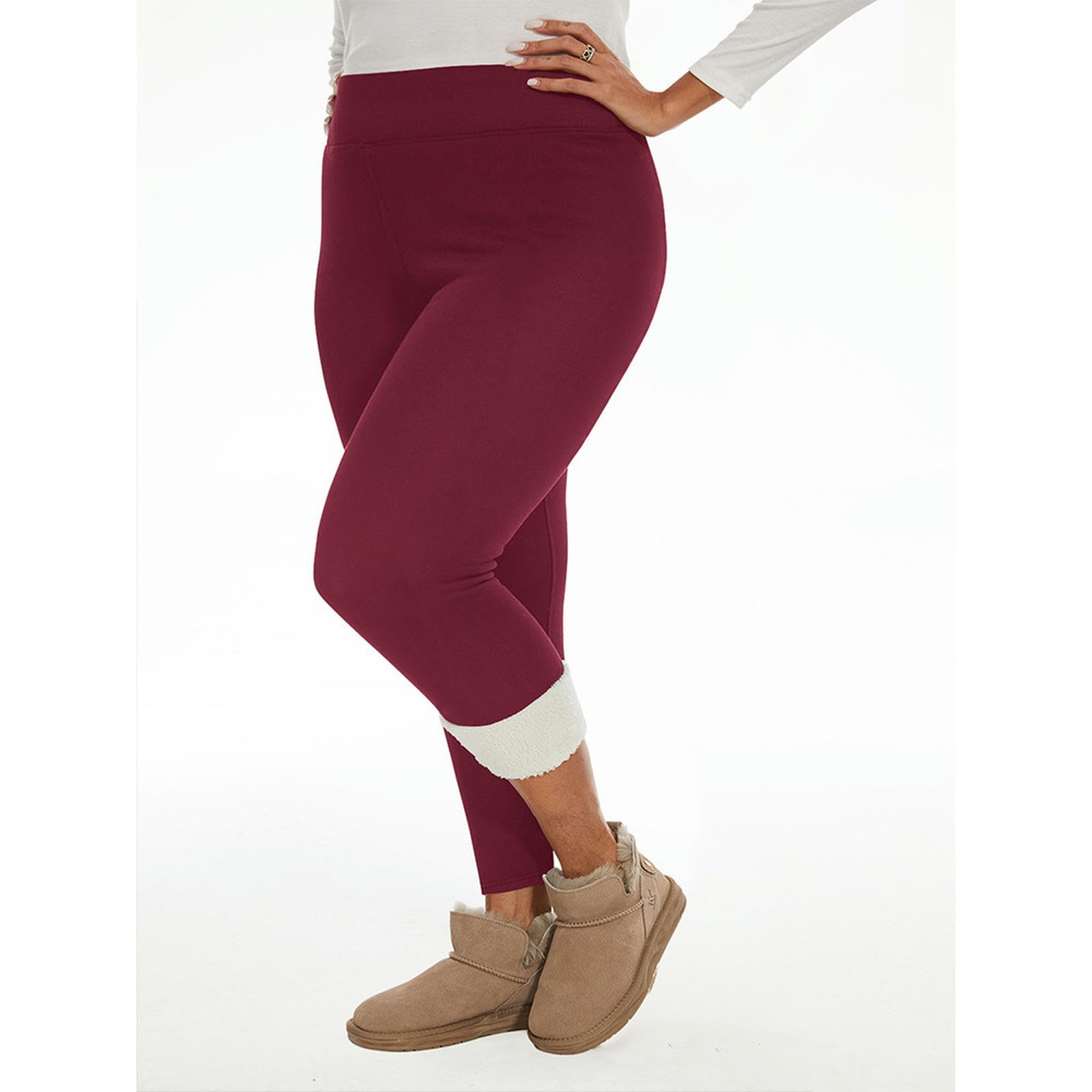 Intimo Termico Leggings in Pile Autunnali E Invernali di Grandi Dimensioni da Donna A Vita Alta Caldo Ispessimento Invernale-borgogna-4xl