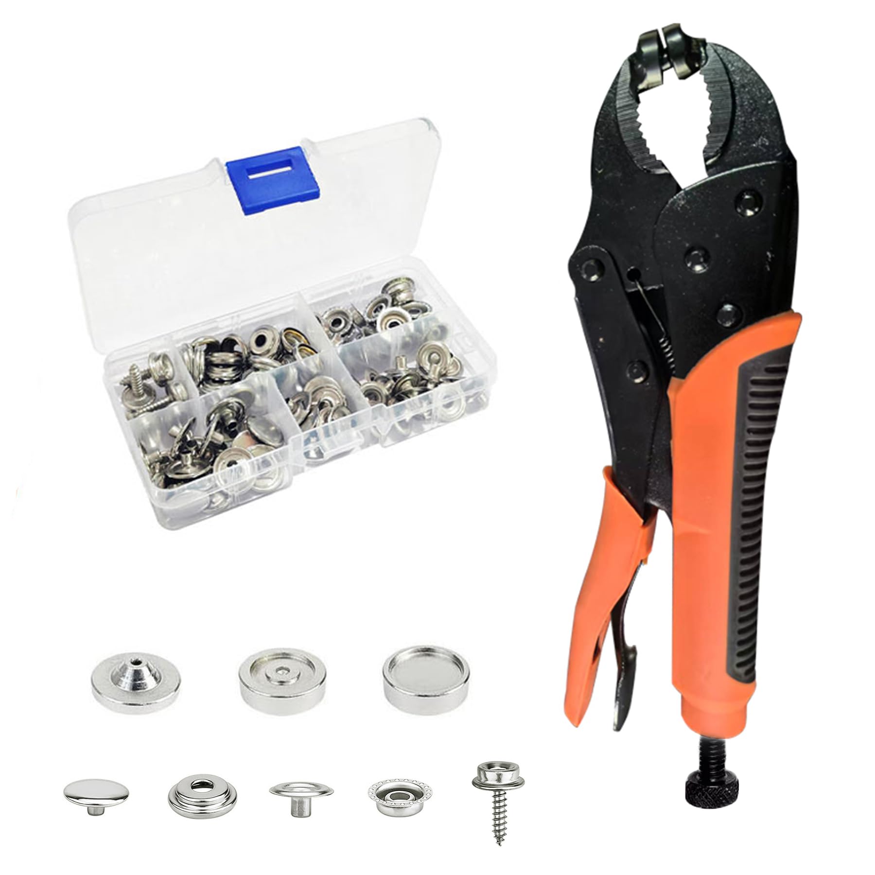 ALLFULL Heavy Duty Snap Fastener Tool Kit with Adjustable Setter, Snap Pliers for Metal Snaps Button Tool Includes 3 Dies and 30 Sets 15mm Snaps for Boat Covers, Canvas, Sewing, Tarps, Marine Canvas
