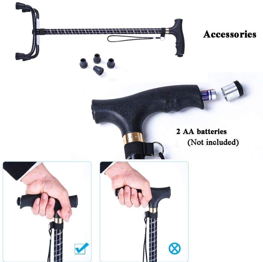 laska, Kule ortopedyczne, lekkie, aluminiowe, ze światłem LED, ergonomiczny uchwyt, 10 poziomów regulacji wysokości, dla starszych mężczyzn i kobiet, laska osób niepełnosprawnych