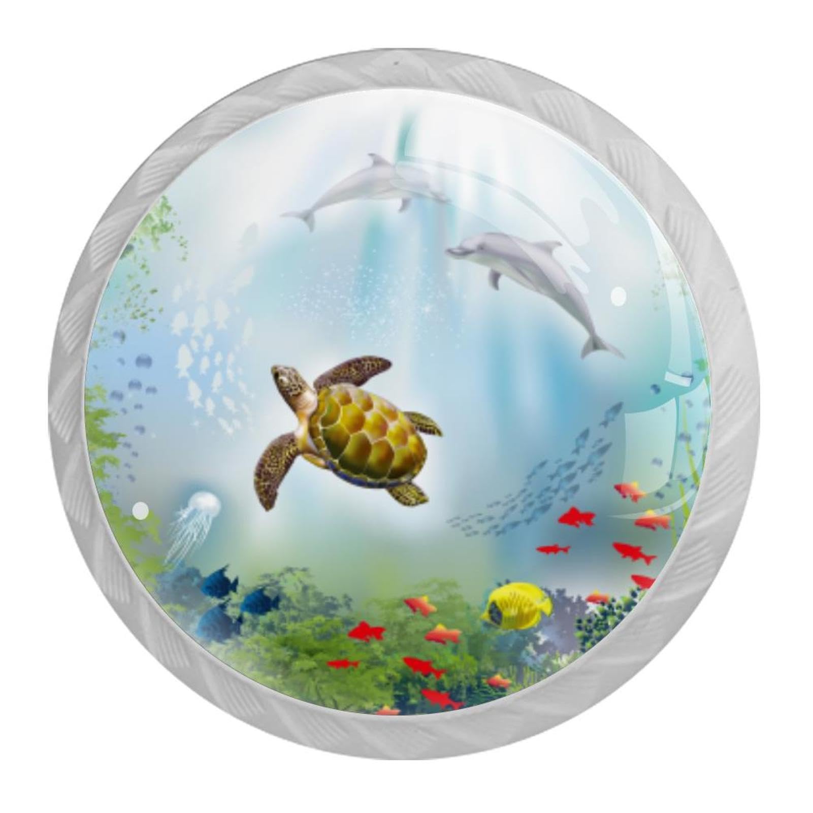 Tqmspg Multi10 4 Pieces Drawer Pulls Turtle Dolphin Fish Underwater Door Knobs Dresser Handles For Kitchen Wardrobe Cupboard Hardware Furniture