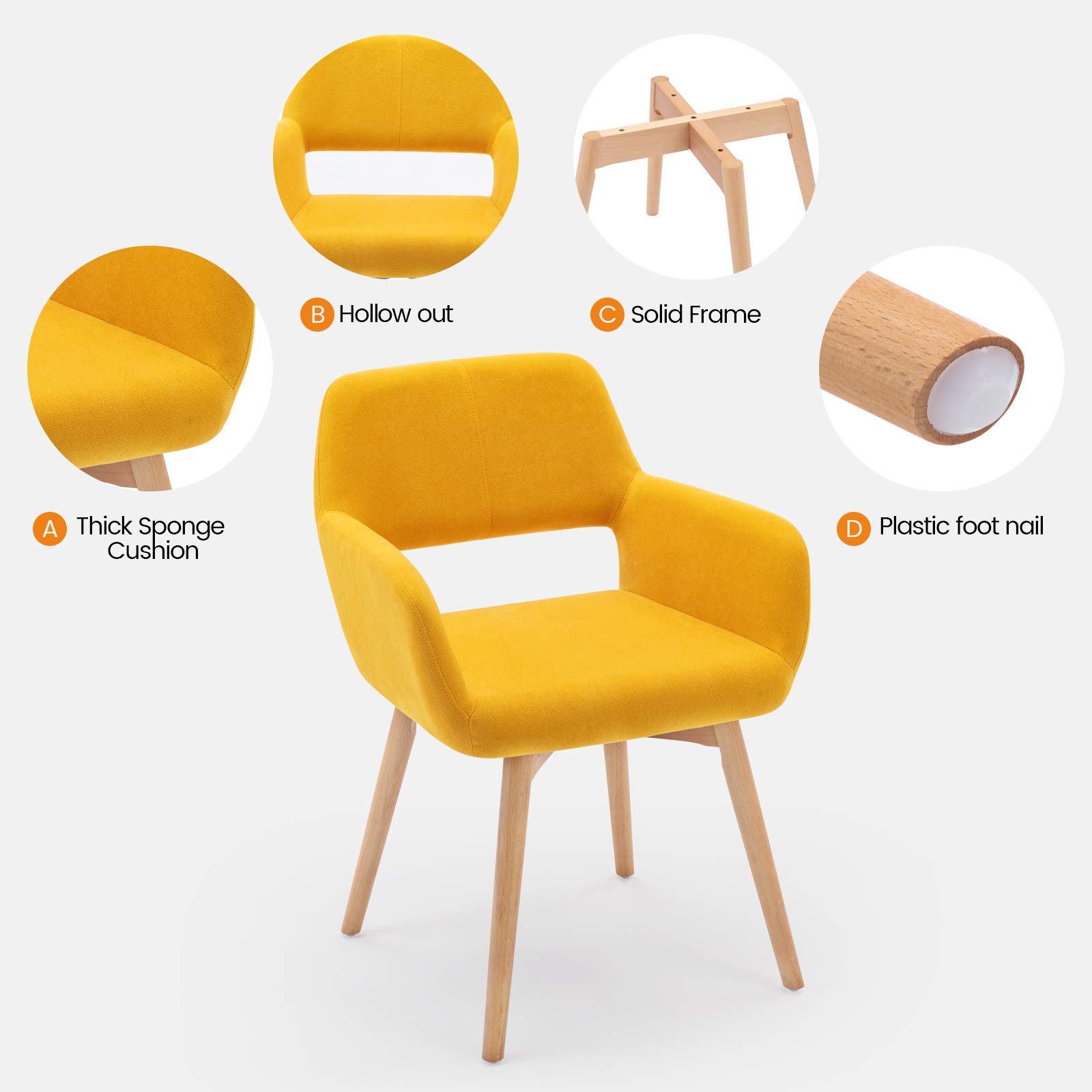 Five Stars Furniture Modern Design Dining Chair W/Solid Wood Leg,Brush Fabric Cute Chair