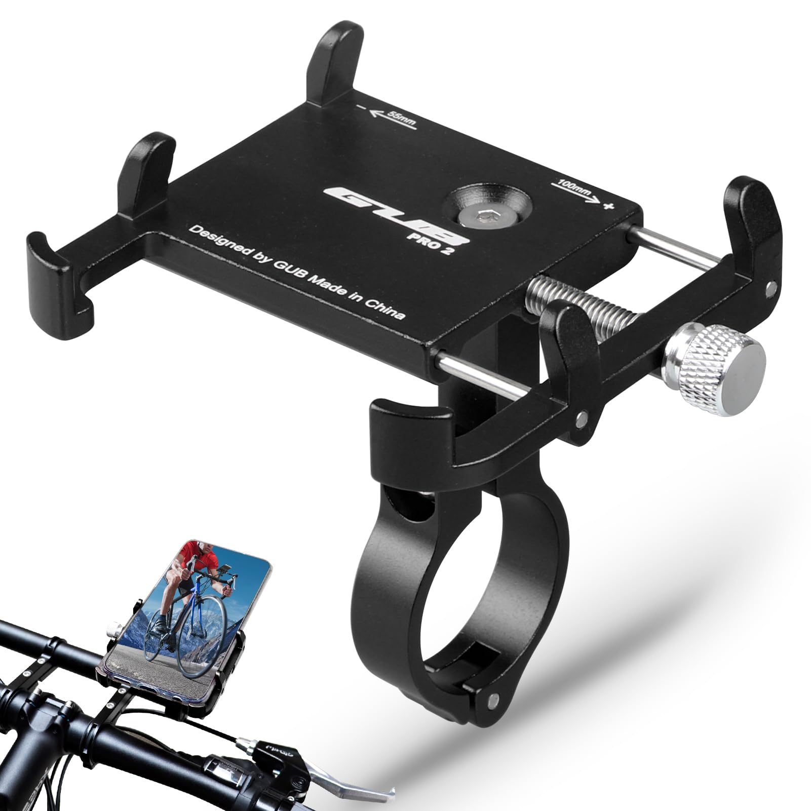 GUB PRO2 Universal Alloy Bike Cell Phone Holder Aluminum Bicycle Handlebar Phone Support for 3.5-6.5inch Smartphones Bike Bracket Mount