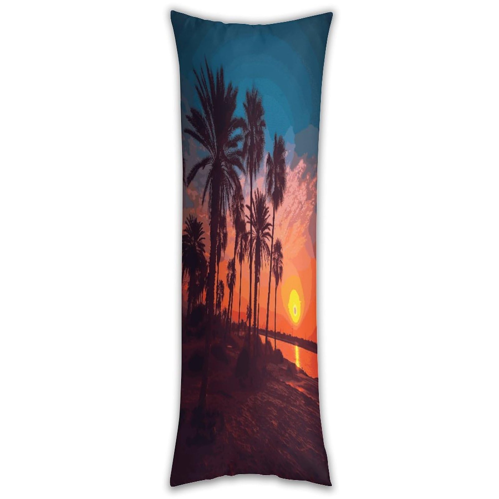 Palm Tree Sunset Long Pillow Case with Zipper Ultra Soft Microfiber Long Pillow Cover Breathable Body Pillow Protector Soft Wrinkle Pillowcase for Bed Sofa Bedroom 53 X 19 in