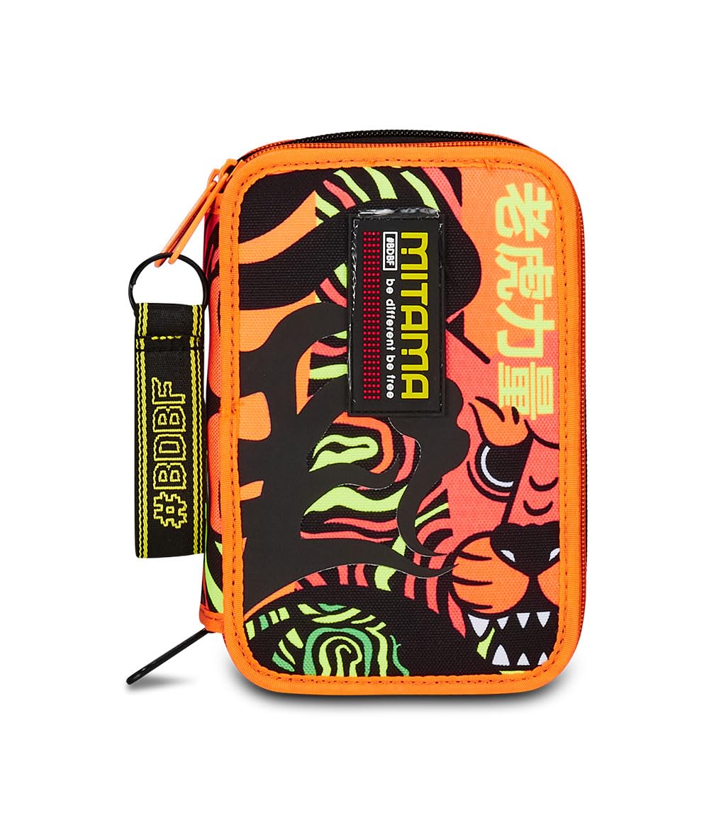 Mitama Astuccio Scuola 3 Scomparti, SUPER TRIPLO STRONG TIGER, Contenuto 50 pz, Completo di Matite, Pennarelli, Portapenne Scuola Elementare Bambino