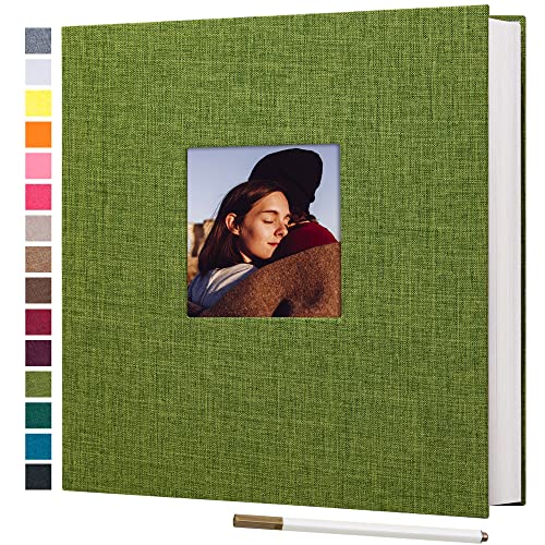 potricher Large Self Adhesive Photo Album 40 Pages, Linen cover, Green