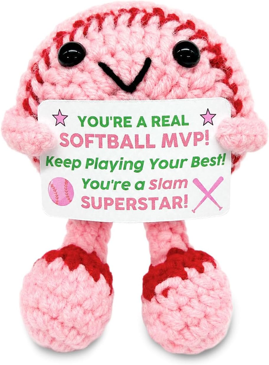 Cute Pink Crochet Ball Gift for Women Girls, Handmade Positive Balls Decor for Ball Lovers, Funny Sports Keepsake for Friends Sister Birthday Gift
