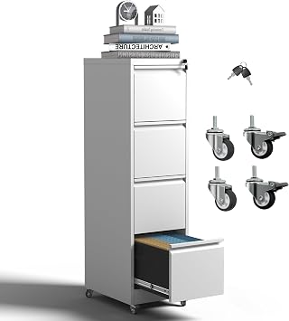 4-Drawer Mobile File Cabinet with Lock and Wheels