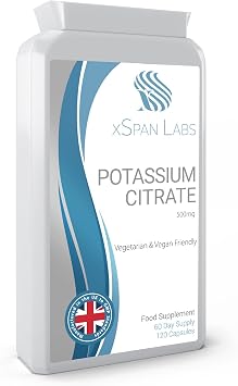 Potassium Citrate 1000mg - 120 Capsules - High Strength Vegan | Potassium Citrate 1000mg - 120 Capsules - High Strength Potassium Supplement & Electrolyte Capsules - Keto & Fasting.