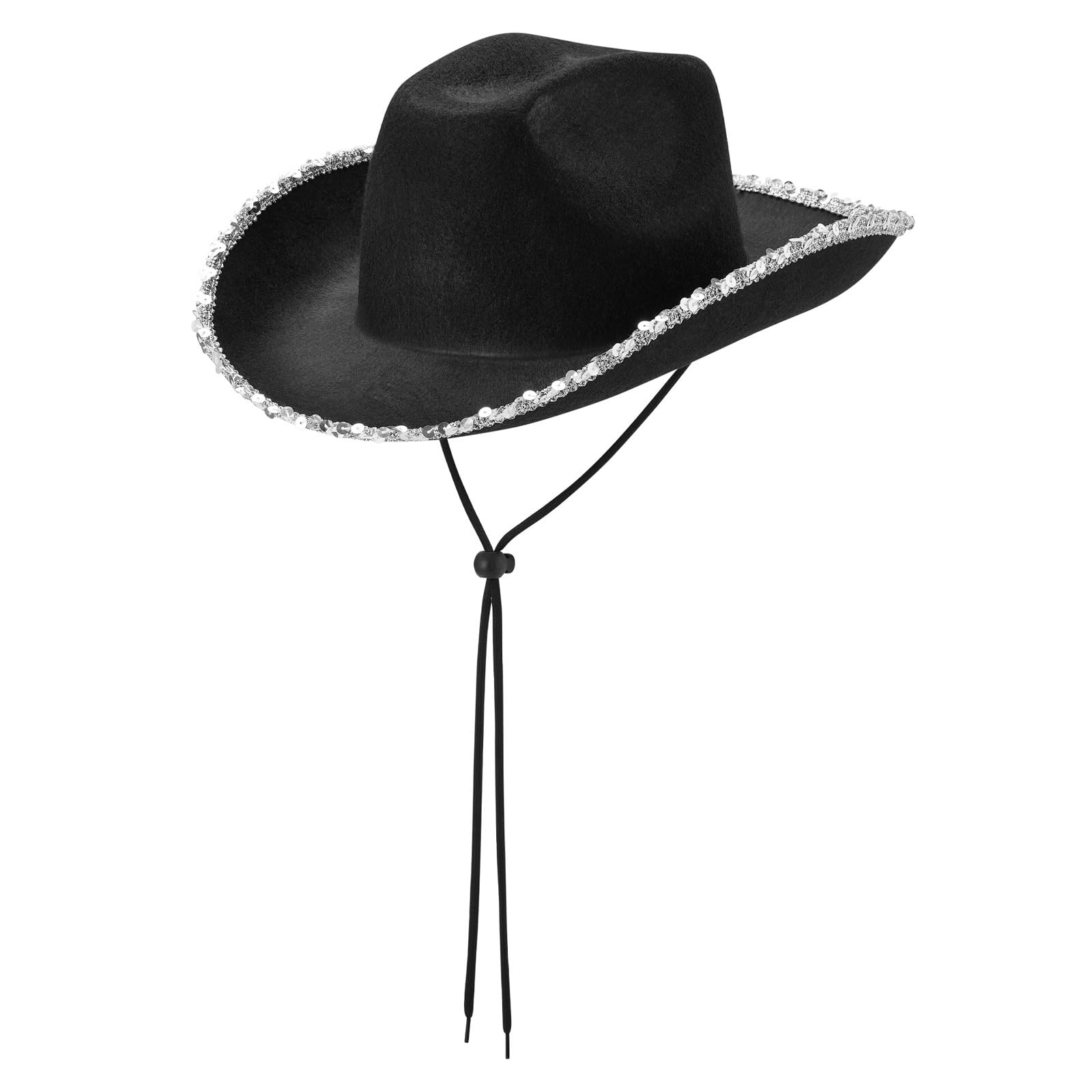 MONOJLY Sequins Brim Cowboy Hat for Women Wide Brim Cowgirl Hat Wedding Party Props Bachelorette Party Western Hat for Bridal Black