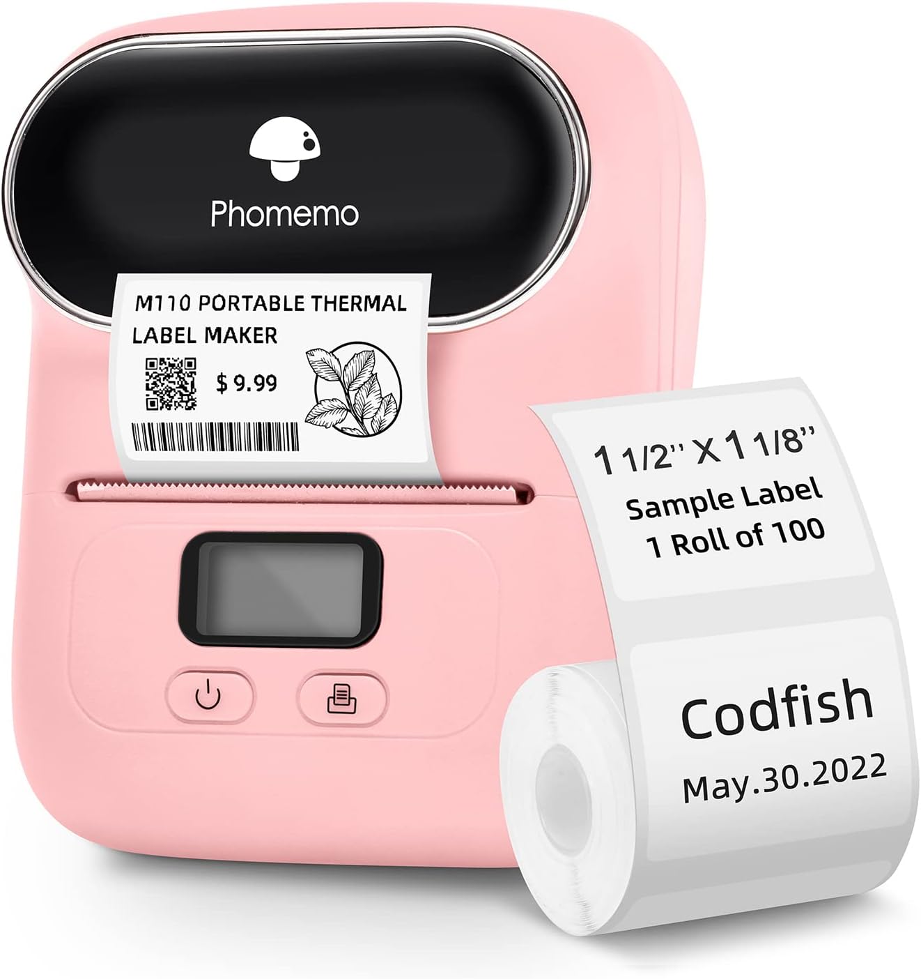 Phomemo Barcode Printer Label Printer, M110 Bluetooth No Ink Portable Thermal Label Maker for Small Business, Address, Office, Home for Phone; for PC/Mac(USB),with 100 Labels