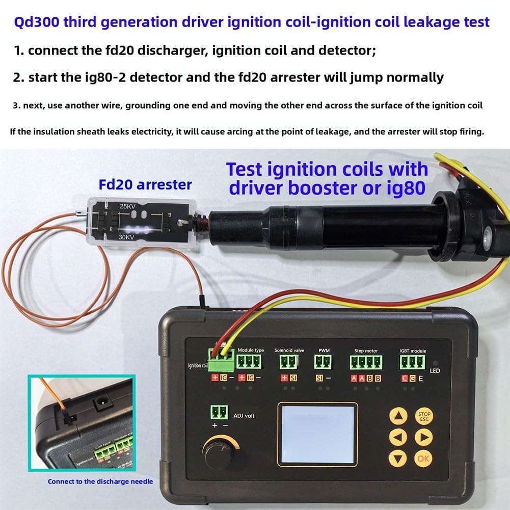 Zündspulentester, 25 kV/30 kV Dual Voltage, FD-20 QD300 Kit, Funkenentladungsspaltanalyse, Isolationsleckerkennung, für Auto Motorrad Gasfahrzeug
