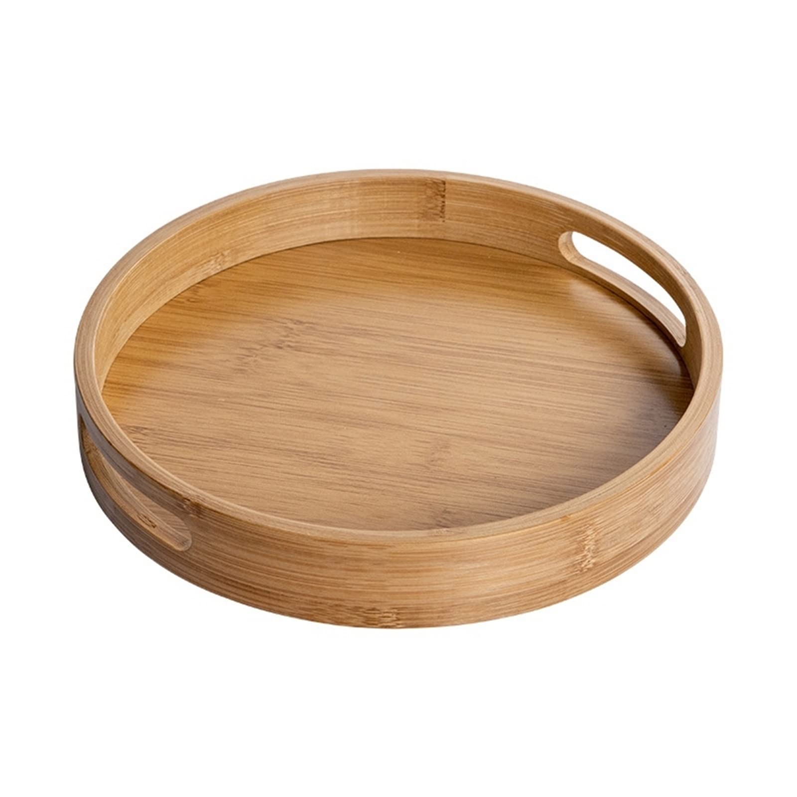 Bandejas para Servir Juego de bandejas para Servir Redondas con Asas - Bandeja Circular de Madera de bambú para Mesa de café, Comida